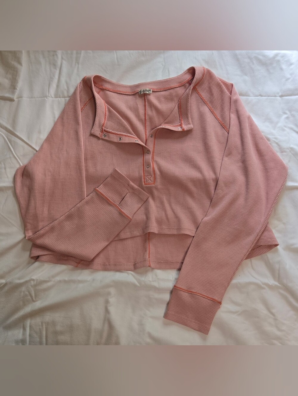 Free People Inimately  Pink Waffle Knit Cropped Henley